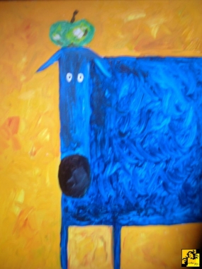 Blue dog with Apple