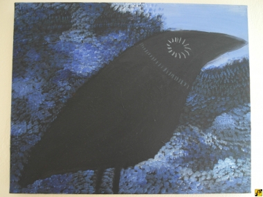 Black bird in blue 