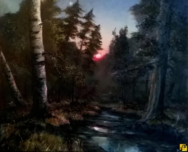 Zachód słońca w lesie