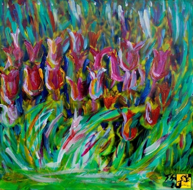 Tulipany w trawie