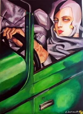 Autoportret Tamary Łempickiej w zielonym  bugatti.