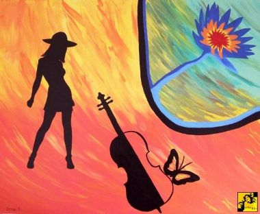 Cellist and flower