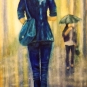 Kobieta w deszczu - uliczka